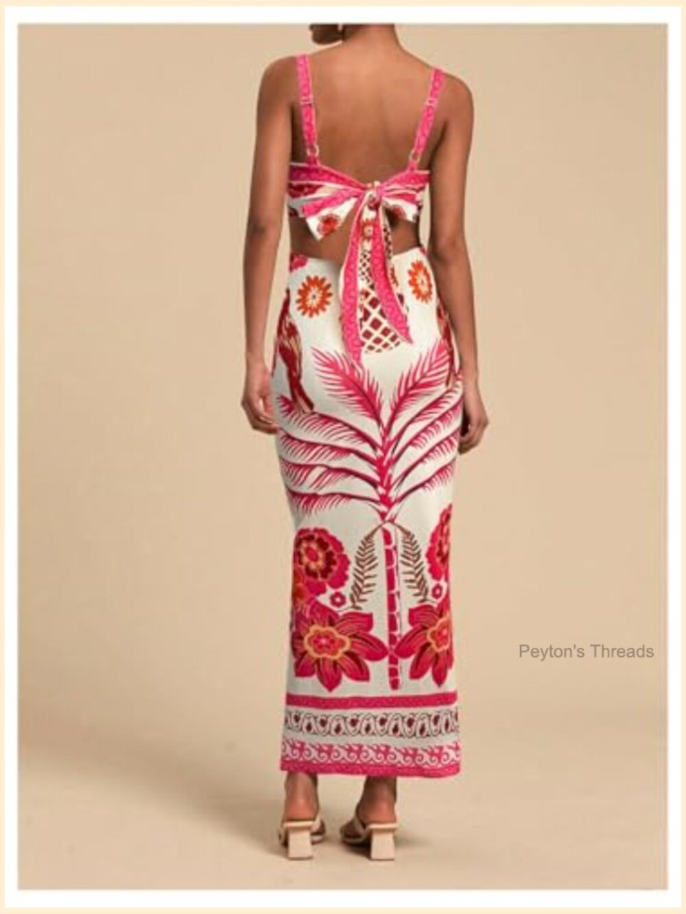 Sleeveless Tropical Bow Tie Back Maxi Dress with Split - Picture 4 of 7